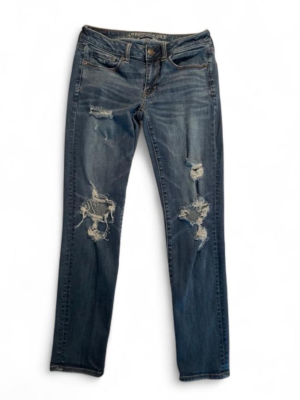 American Eagle Outfitters Women's Ripped Low Waisted Straight Leg Jean